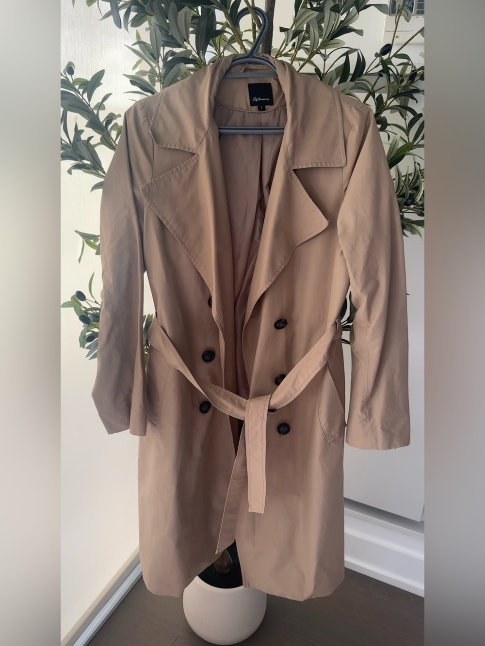 Reitmans Tan Double-Breasted Trench Coat with Belt
